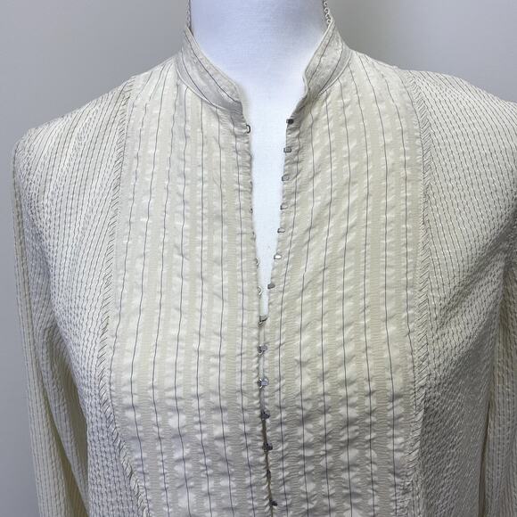 Rag & Bone Alfie Silk Shirt in Beige Stripe S - Picture 4 of 16